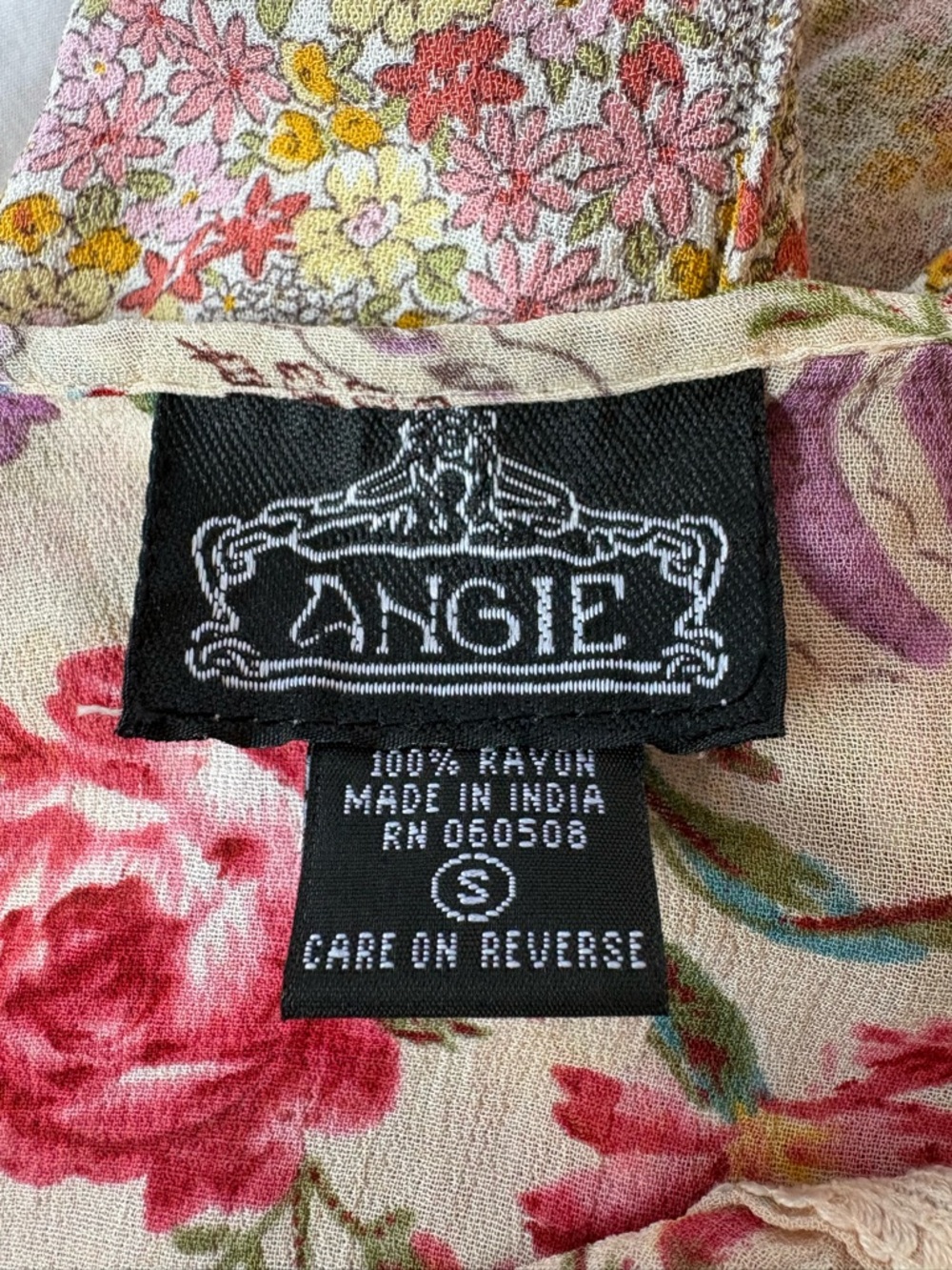 Angie Cream Floral Blouse with Pink & Purple Blooms - Picture 2 of 3